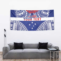 Personalised Toa Samoa Rugby Spirit Tapestry Blue Samoan Tribal Pattern - Polynesian Pride