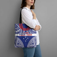 Personalised Toa Samoa Rugby Spirit Tote Bag Blue Samoan Tribal Pattern - Polynesian Pride