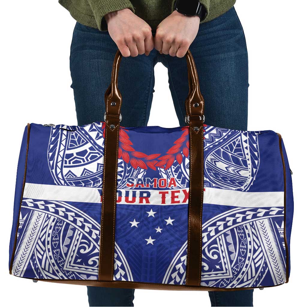 Personalised Toa Samoa Rugby Spirit Travel Bag Blue Samoan Tribal Pattern - Polynesian Pride