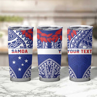 Personalised Toa Samoa Rugby Spirit Tumbler Cup Blue Samoan Tribal Pattern - Polynesian Pride