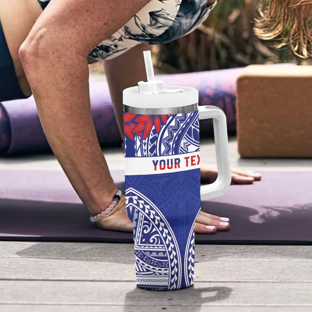 Personalised Toa Samoa Rugby Spirit Tumbler With Handle Blue Samoan Tribal Pattern - Polynesian Pride
