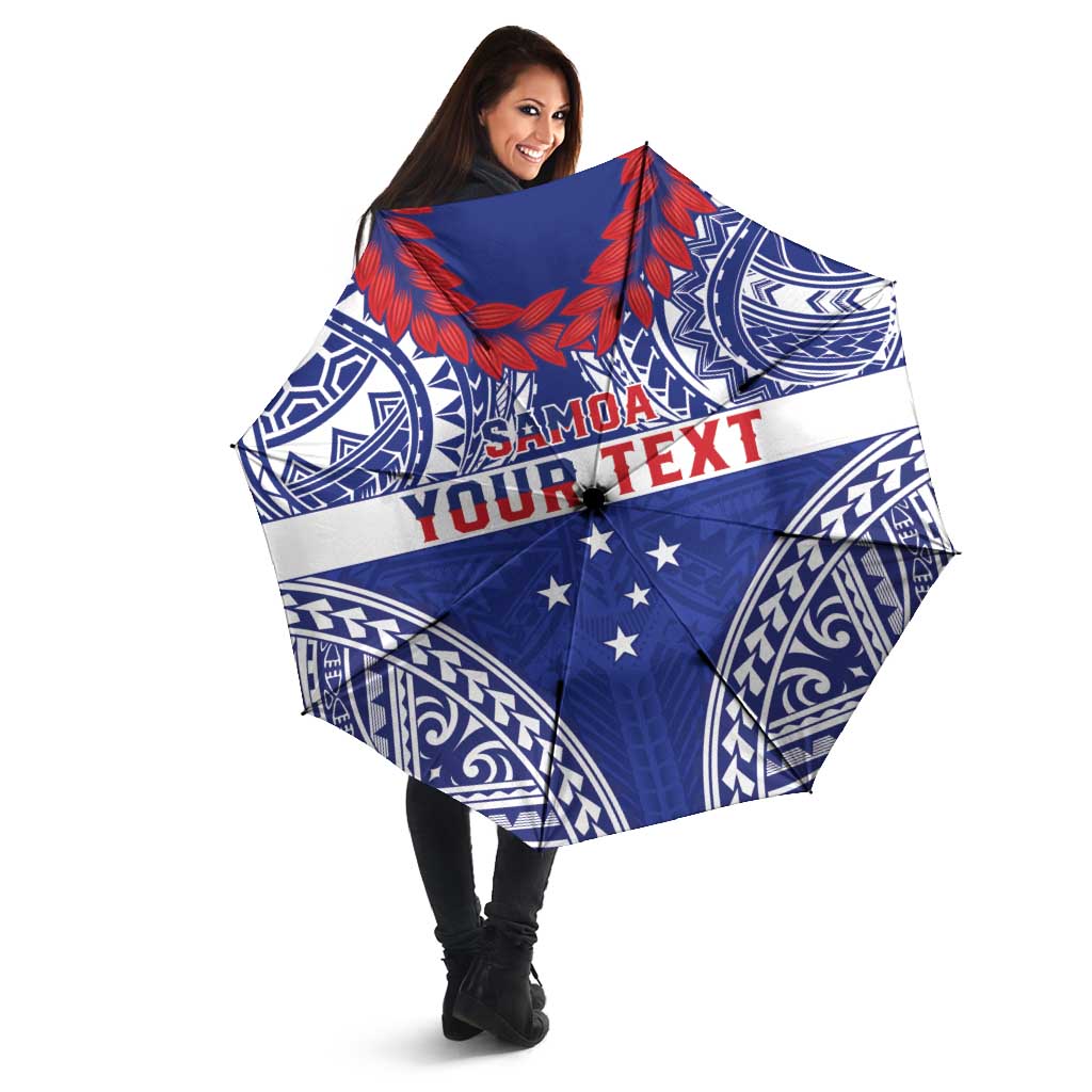 Personalised Toa Samoa Rugby Spirit Umbrella Blue Samoan Tribal Pattern - Polynesian Pride
