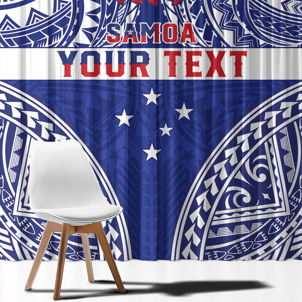 Personalised Toa Samoa Rugby Spirit Window Curtain Blue Samoan Tribal Pattern - Polynesian Pride