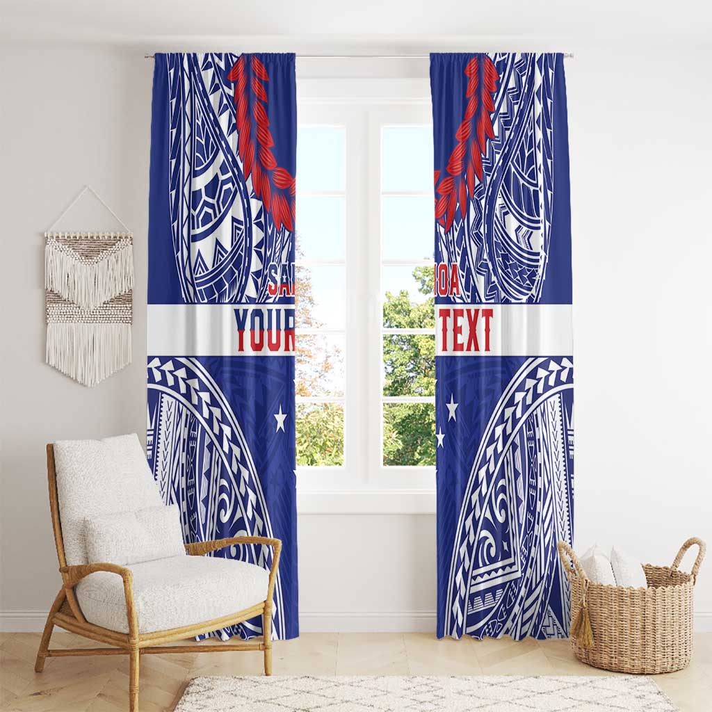 Personalised Toa Samoa Rugby Spirit Window Curtain Blue Samoan Tribal Pattern - Polynesian Pride