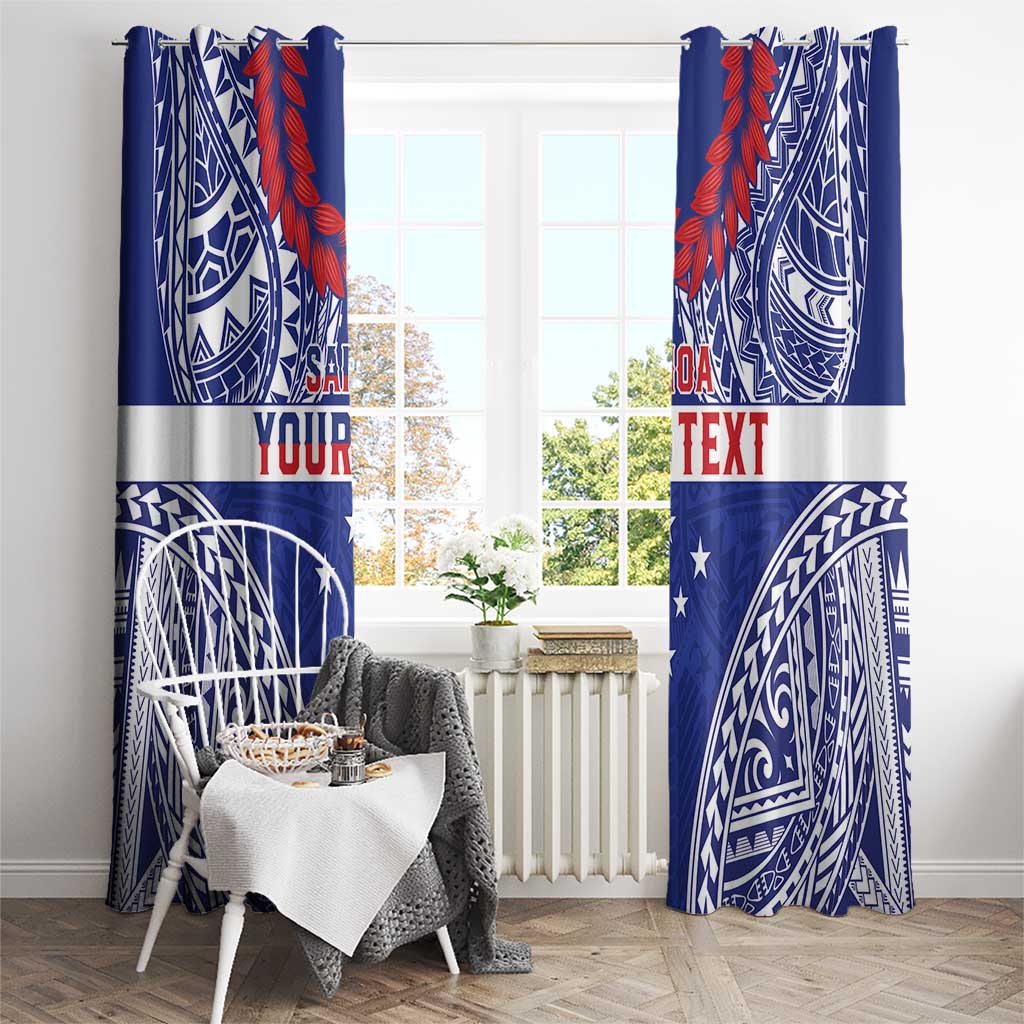 Personalised Toa Samoa Rugby Spirit Window Curtain Blue Samoan Tribal Pattern - Polynesian Pride