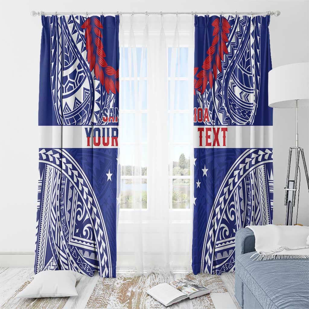 Personalised Toa Samoa Rugby Spirit Window Curtain Blue Samoan Tribal Pattern - Polynesian Pride