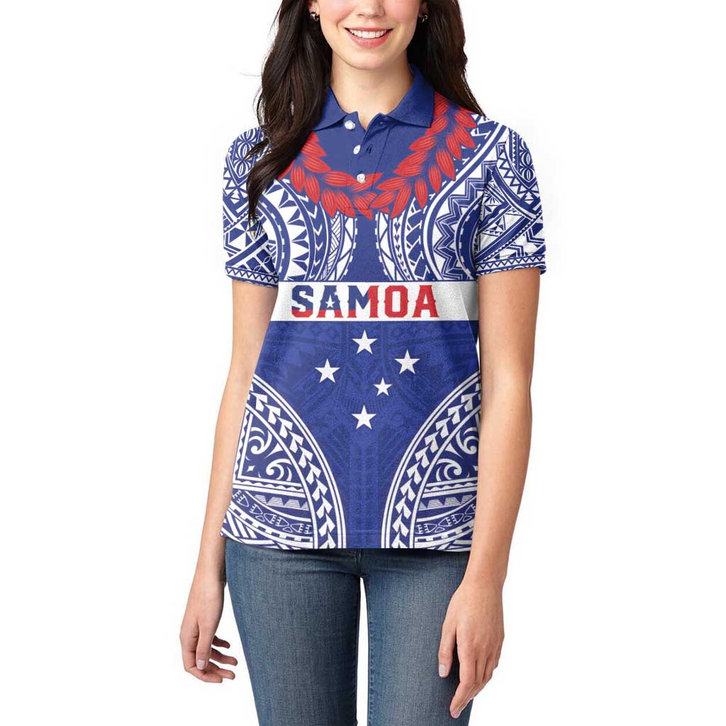 Personalised Toa Samoa Rugby Spirit Women Polo Shirt Blue Samoan Tribal Pattern - Polynesian Pride