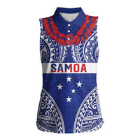 Personalised Toa Samoa Rugby Spirit Women Sleeveless Polo Shirt Blue Samoan Tribal Pattern - Polynesian Pride