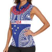 Personalised Toa Samoa Rugby Spirit Women Sleeveless Polo Shirt Blue Samoan Tribal Pattern - Polynesian Pride