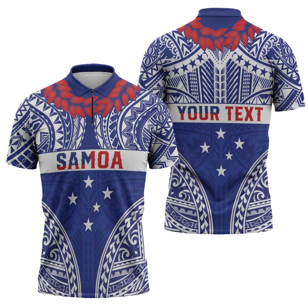 Personalised Toa Samoa Rugby Spirit Zipper Polo Shirt Blue Samoan Tribal Pattern - Polynesian Pride
