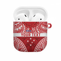 Personalised Toa Samoa Rugby Spirit AirPods Case Red Samoan Tribal Pattern - Polynesian Pride