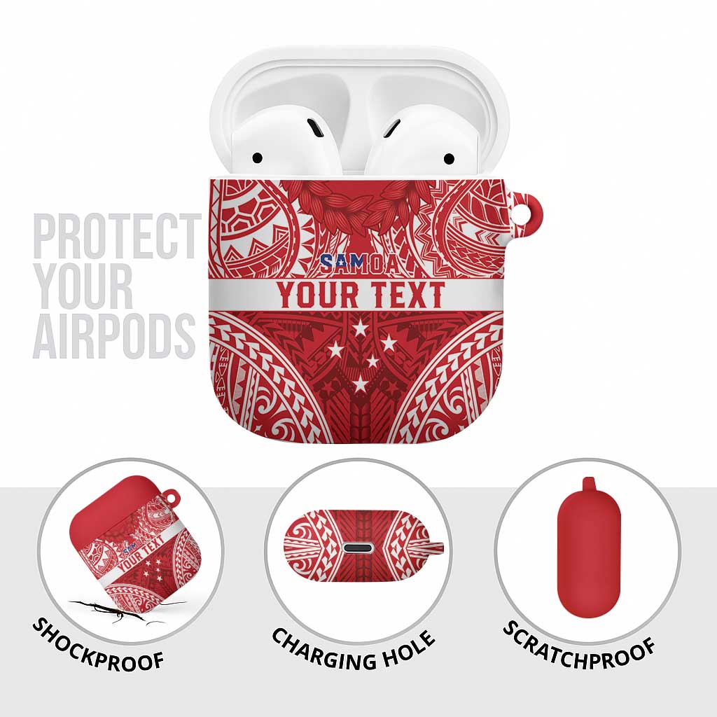 Personalised Toa Samoa Rugby Spirit AirPods Case Red Samoan Tribal Pattern - Polynesian Pride