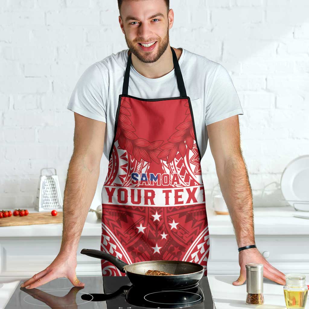 Personalised Toa Samoa Rugby Spirit Apron Red Samoan Tribal Pattern - Polynesian Pride