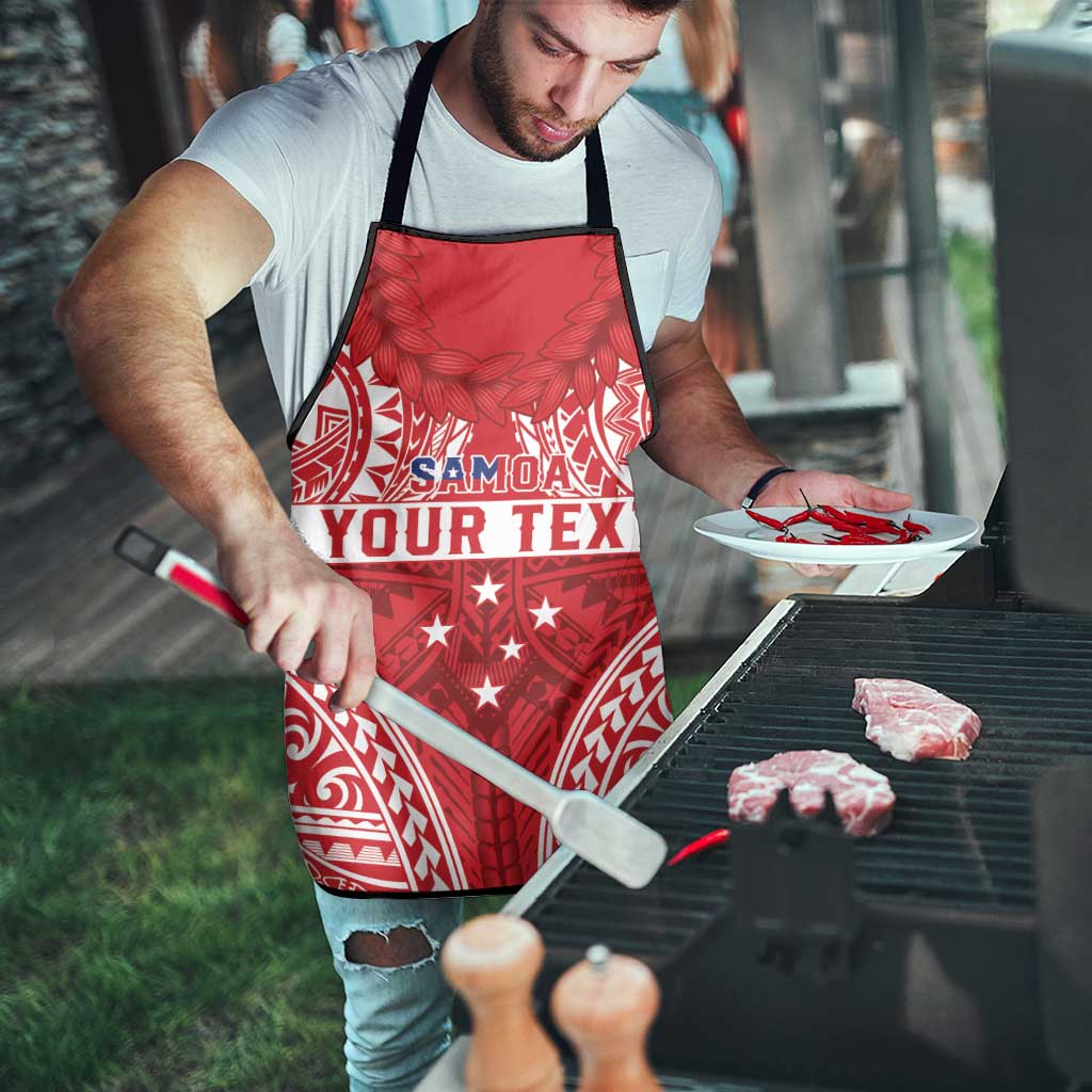 Personalised Toa Samoa Rugby Spirit Apron Red Samoan Tribal Pattern - Polynesian Pride