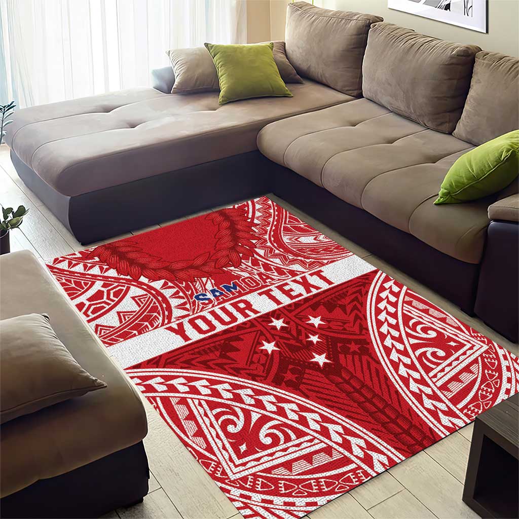 Personalised Toa Samoa Rugby Spirit Area Rug Red Samoan Tribal Pattern - Polynesian Pride