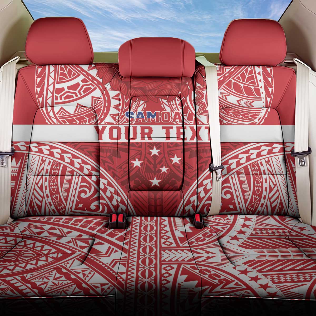 Personalised Toa Samoa Rugby Spirit Back Car Seat Cover Red Samoan Tribal Pattern - Polynesian Pride
