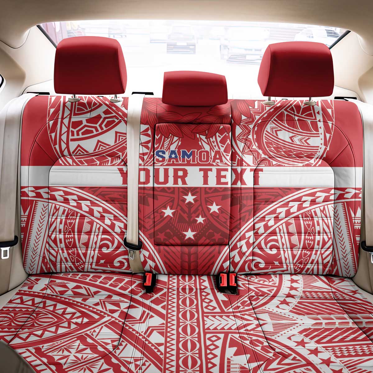 Personalised Toa Samoa Rugby Spirit Back Car Seat Cover Red Samoan Tribal Pattern - Polynesian Pride