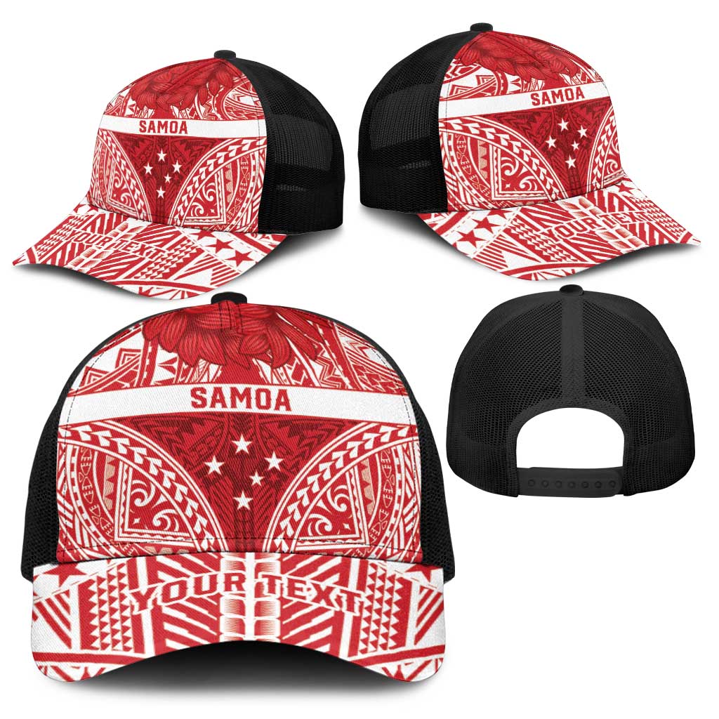 Personalised Toa Samoa Rugby Spirit Baseball Net Cap Red Samoan Tribal Pattern - Polynesian Pride