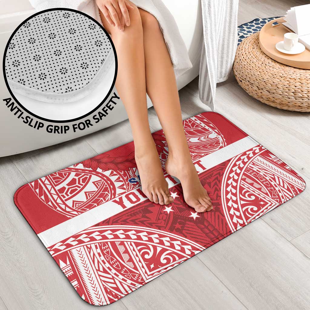 Personalised Toa Samoa Rugby Spirit Bathroom Set Red Samoan Tribal Pattern - Polynesian Pride