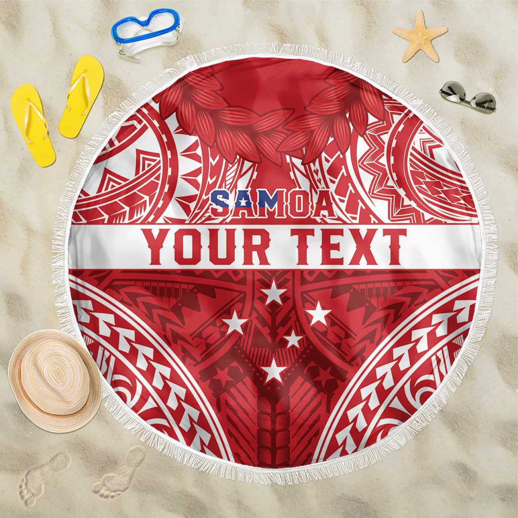 Personalised Toa Samoa Rugby Spirit Beach Blanket Red Samoan Tribal Pattern - Polynesian Pride
