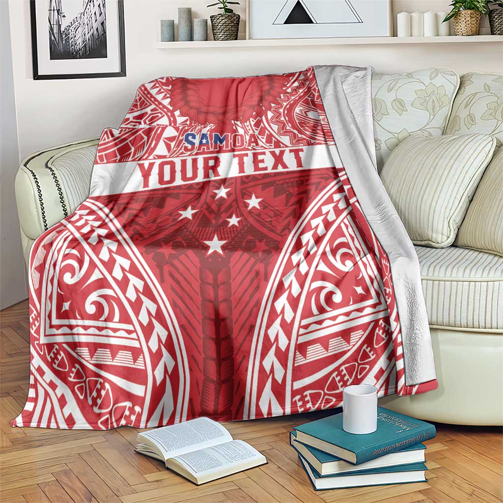 Personalised Toa Samoa Rugby Spirit Blanket Red Samoan Tribal Pattern - Polynesian Pride