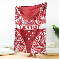 Personalised Toa Samoa Rugby Spirit Blanket Red Samoan Tribal Pattern - Polynesian Pride