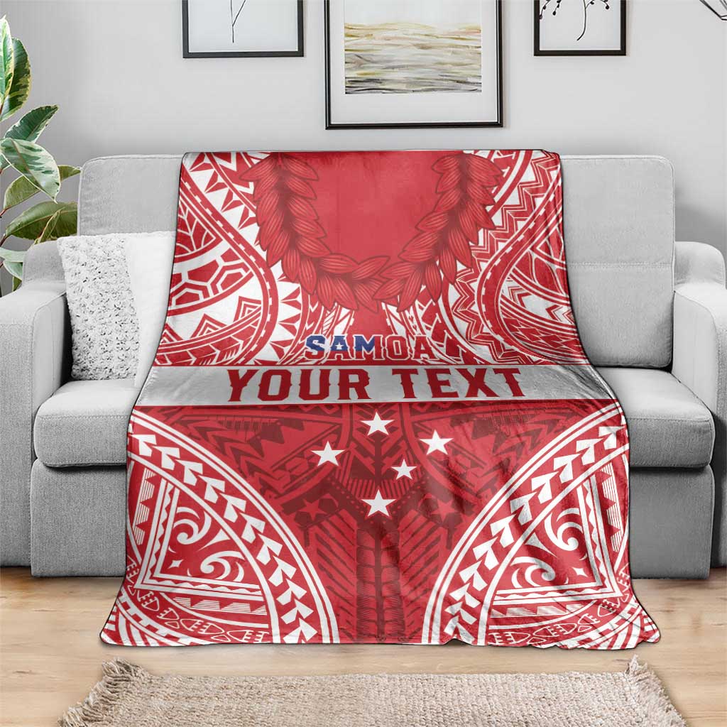 Personalised Toa Samoa Rugby Spirit Blanket Red Samoan Tribal Pattern - Polynesian Pride