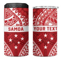 Personalised Toa Samoa Rugby Spirit 4 in 1 Can Cooler Tumbler Red Samoan Tribal Pattern - Polynesian Pride