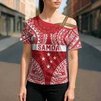 Personalised Toa Samoa Rugby Spirit Cross Shoulder Shirt Red Samoan Tribal Pattern - Polynesian Pride