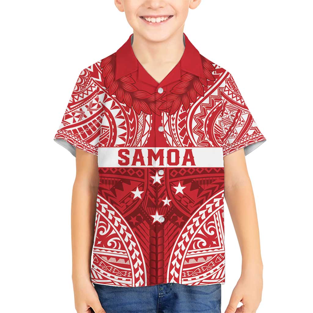 Personalised Toa Samoa Rugby Spirit Family Matching Long Sleeve Bodycon Dress and Hawaiian Shirt Red Samoan Tribal Pattern - Polynesian Pride