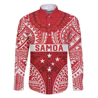 Personalised Toa Samoa Rugby Spirit Family Matching Off The Shoulder Long Sleeve Dress and Hawaiian Shirt Red Samoan Tribal Pattern - Polynesian Pride