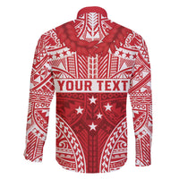 Personalised Toa Samoa Rugby Spirit Family Matching Off The Shoulder Long Sleeve Dress and Hawaiian Shirt Red Samoan Tribal Pattern - Polynesian Pride