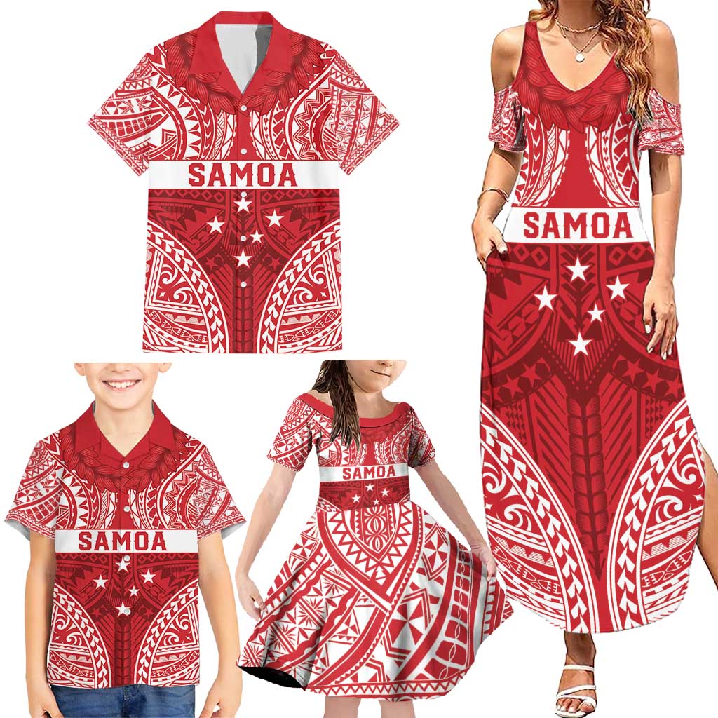 Personalised Toa Samoa Rugby Spirit Family Matching Summer Maxi Dress and Hawaiian Shirt Red Samoan Tribal Pattern - Polynesian Pride