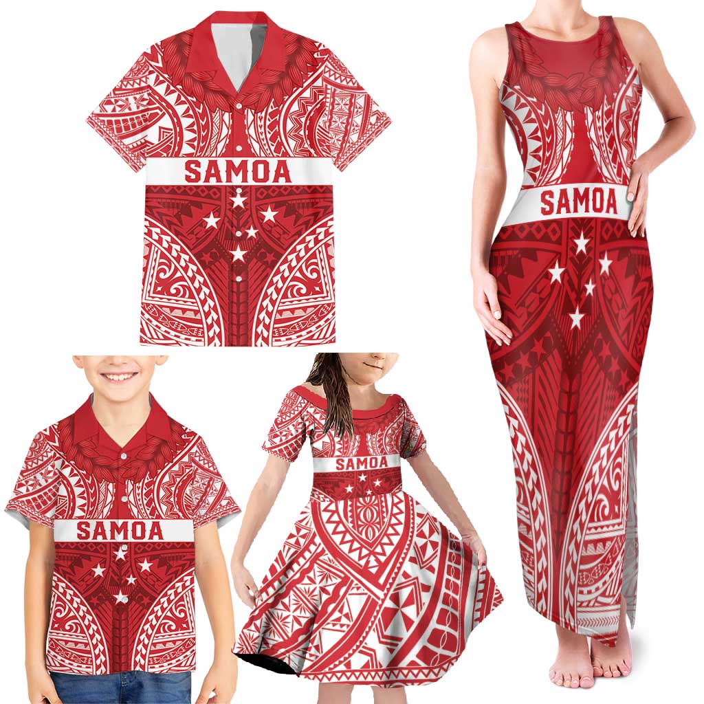 Personalised Toa Samoa Rugby Spirit Family Matching Tank Maxi Dress and Hawaiian Shirt Red Samoan Tribal Pattern - Polynesian Pride
