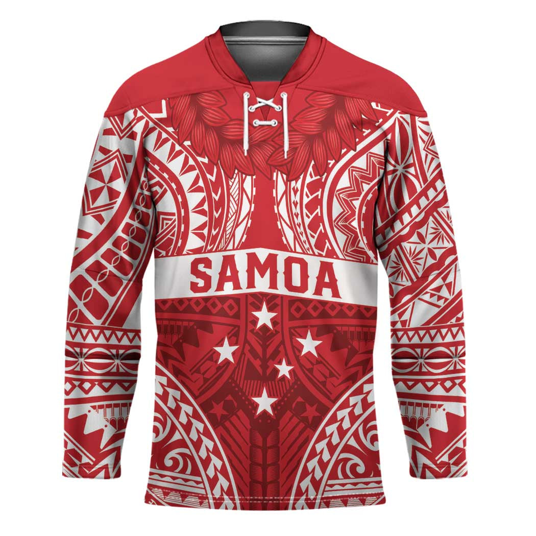 Personalised Toa Samoa Rugby Spirit Hockey Jersey Red Samoan Tribal Pattern - Polynesian Pride