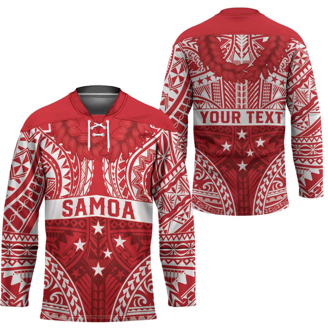 Personalised Toa Samoa Rugby Spirit Hockey Jersey Red Samoan Tribal Pattern - Polynesian Pride