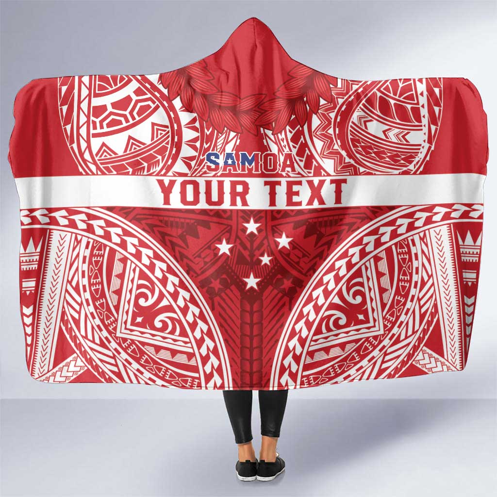 Personalised Toa Samoa Rugby Spirit Hooded Blanket Red Samoan Tribal Pattern - Polynesian Pride