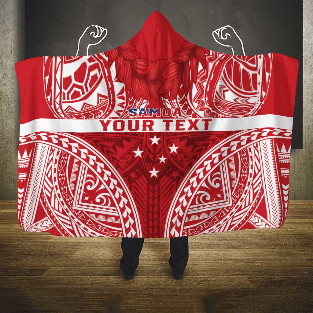 Personalised Toa Samoa Rugby Spirit Hooded Blanket Red Samoan Tribal Pattern - Polynesian Pride