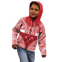 Personalised Toa Samoa Rugby Spirit Kid Hoodie Red Samoan Tribal Pattern - Polynesian Pride
