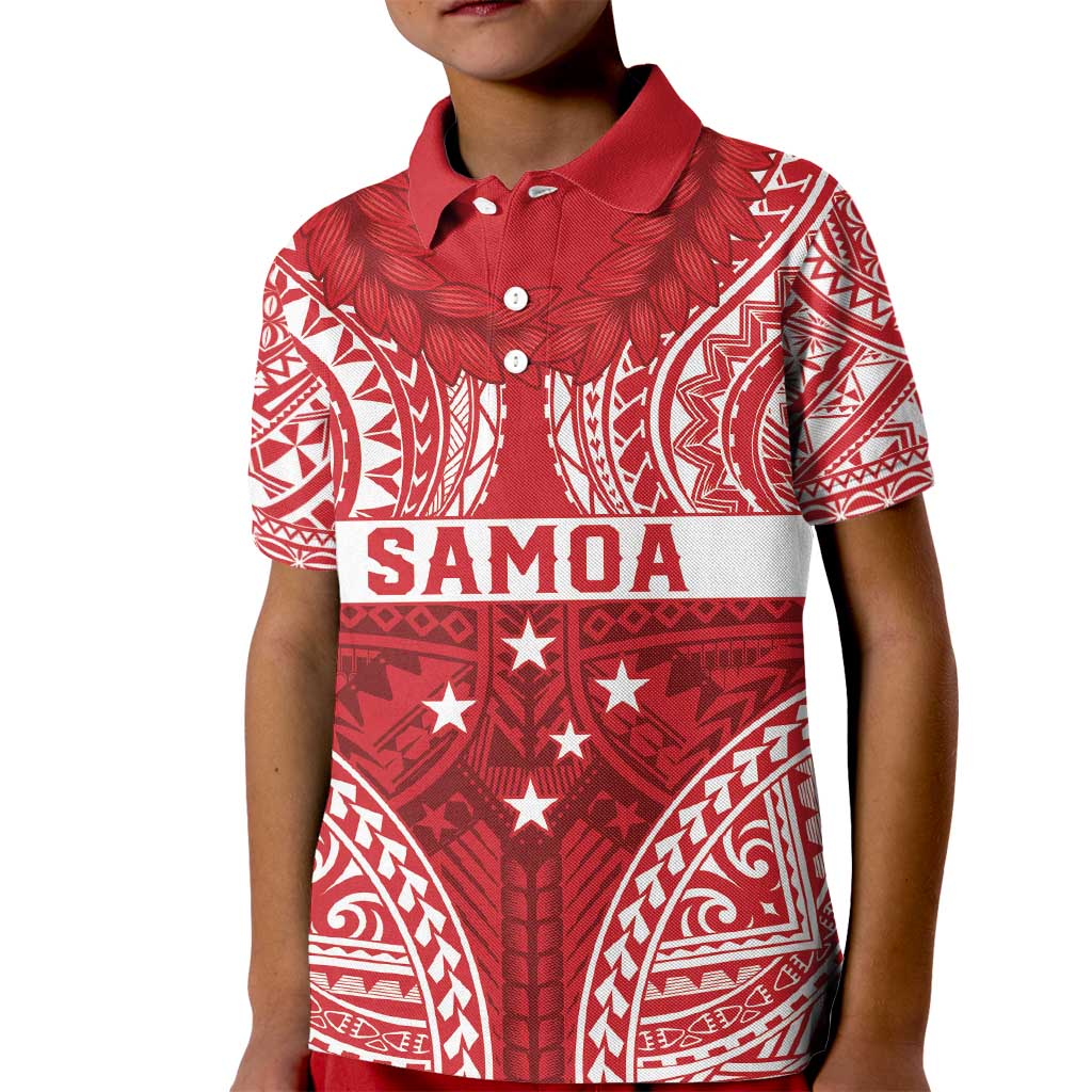 Personalised Toa Samoa Rugby Spirit Kid Polo Shirt Red Samoan Tribal Pattern - Polynesian Pride