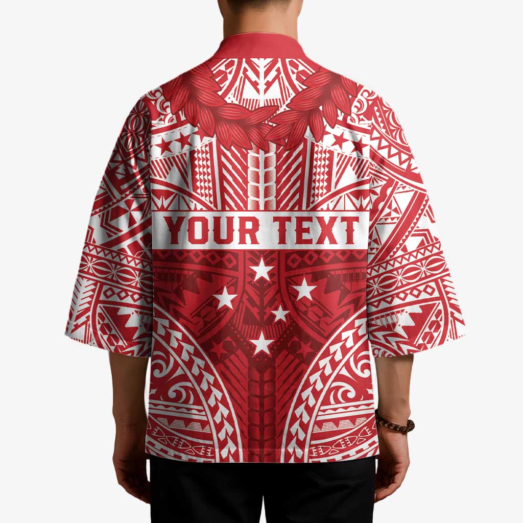 Personalised Toa Samoa Rugby Spirit Kimono Red Samoan Tribal Pattern - Polynesian Pride