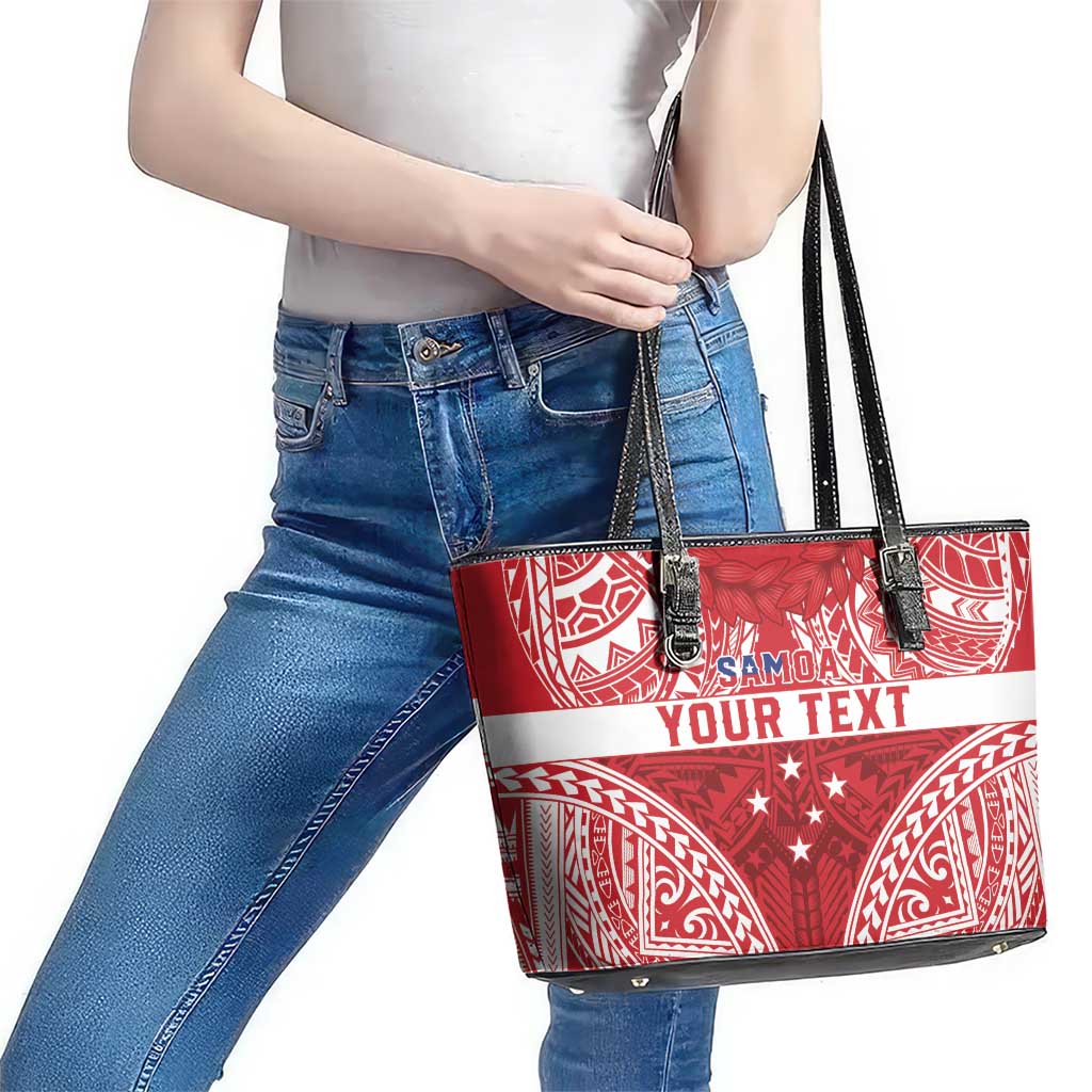 Personalised Toa Samoa Rugby Spirit Leather Tote Bag Red Samoan Tribal Pattern - Polynesian Pride