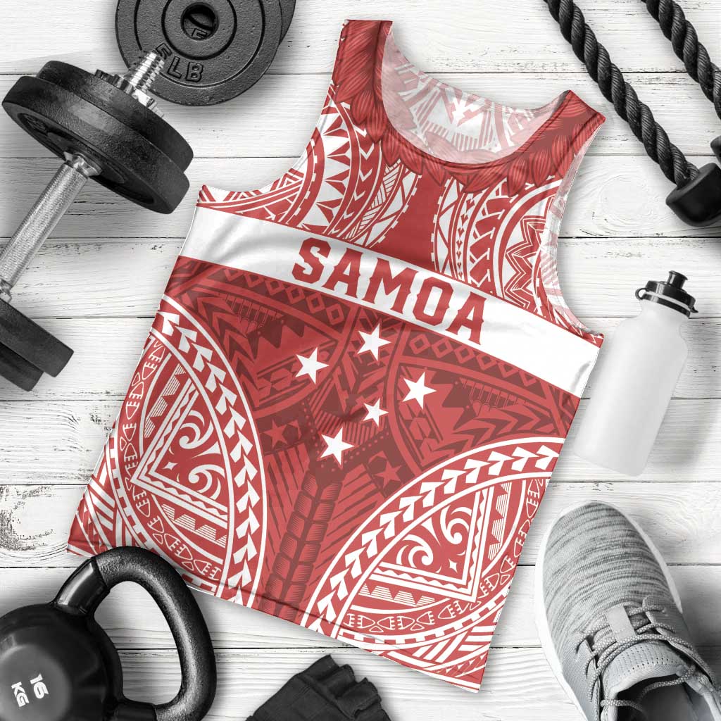 Personalised Toa Samoa Rugby Spirit Men Tank Top Red Samoan Tribal Pattern - Polynesian Pride