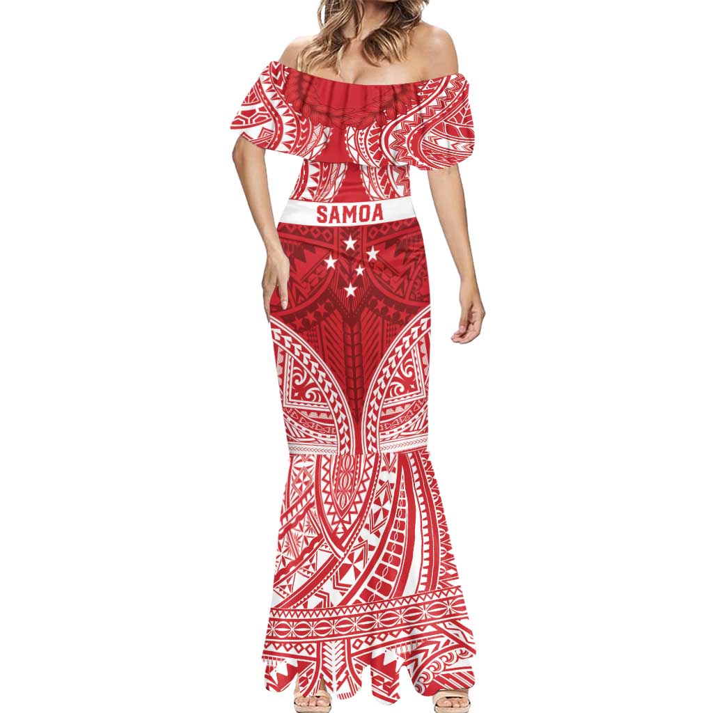 Personalised Toa Samoa Rugby Spirit Mermaid Dress Red Samoan Tribal Pattern - Polynesian Pride