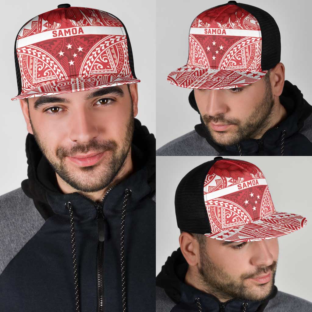 Personalised Toa Samoa Rugby Spirit Mesh Trucker Cap Red Samoan Tribal Pattern - Polynesian Pride