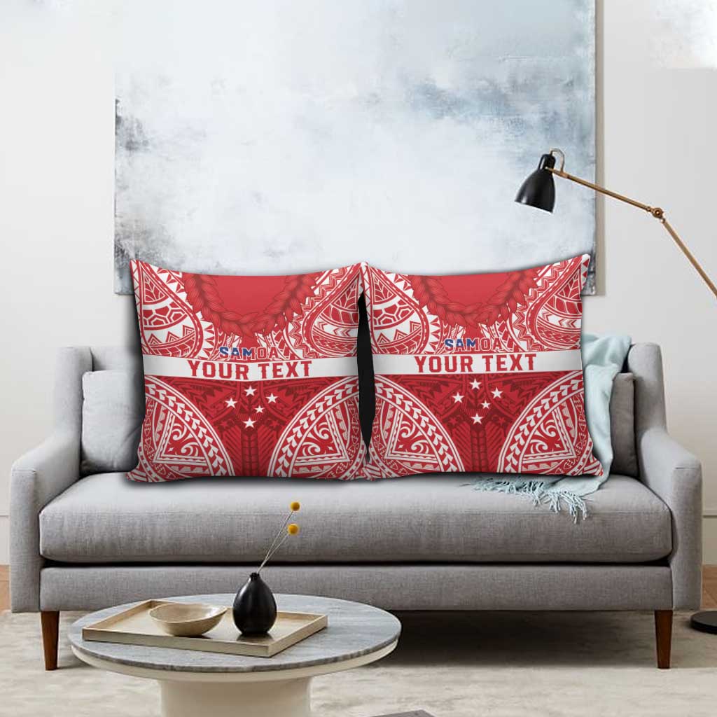 Personalised Toa Samoa Rugby Spirit Pillow Cover Red Samoan Tribal Pattern - Polynesian Pride