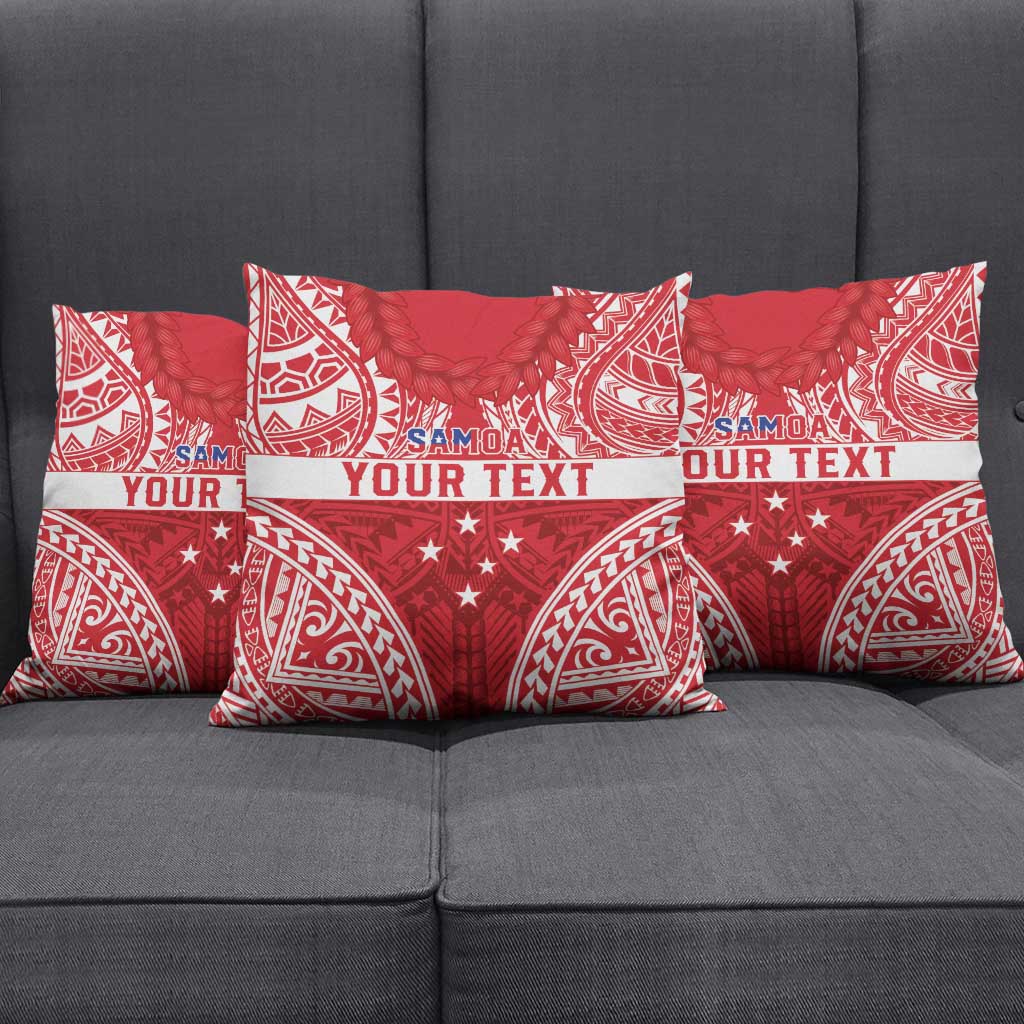 Personalised Toa Samoa Rugby Spirit Pillow Cover Red Samoan Tribal Pattern - Polynesian Pride