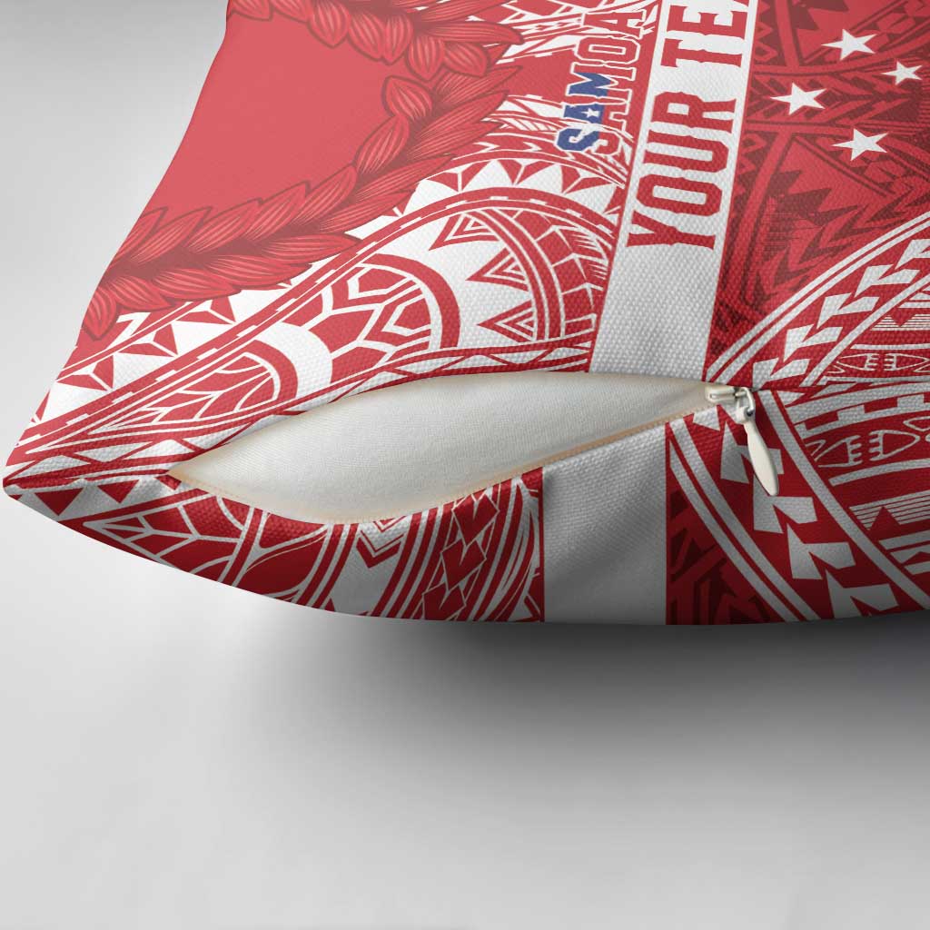 Personalised Toa Samoa Rugby Spirit Pillow Cover Red Samoan Tribal Pattern - Polynesian Pride