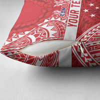 Personalised Toa Samoa Rugby Spirit Pillow Cover Red Samoan Tribal Pattern - Polynesian Pride