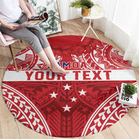 Personalised Toa Samoa Rugby Spirit Round Carpet Red Samoan Tribal Pattern - Polynesian Pride